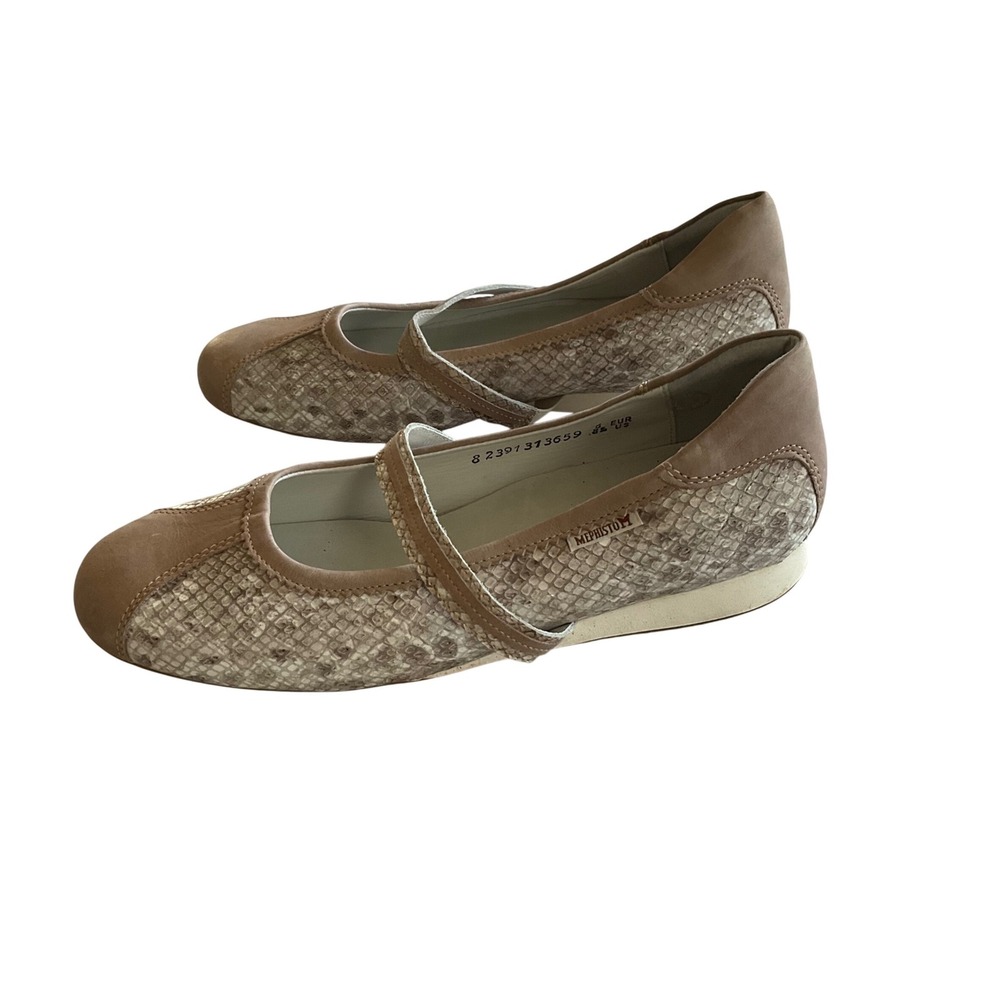 Mephisto Mary Jane Flats Womens 8.5 Beige Snakeskin Leather Air-Relax 8 Comfort
